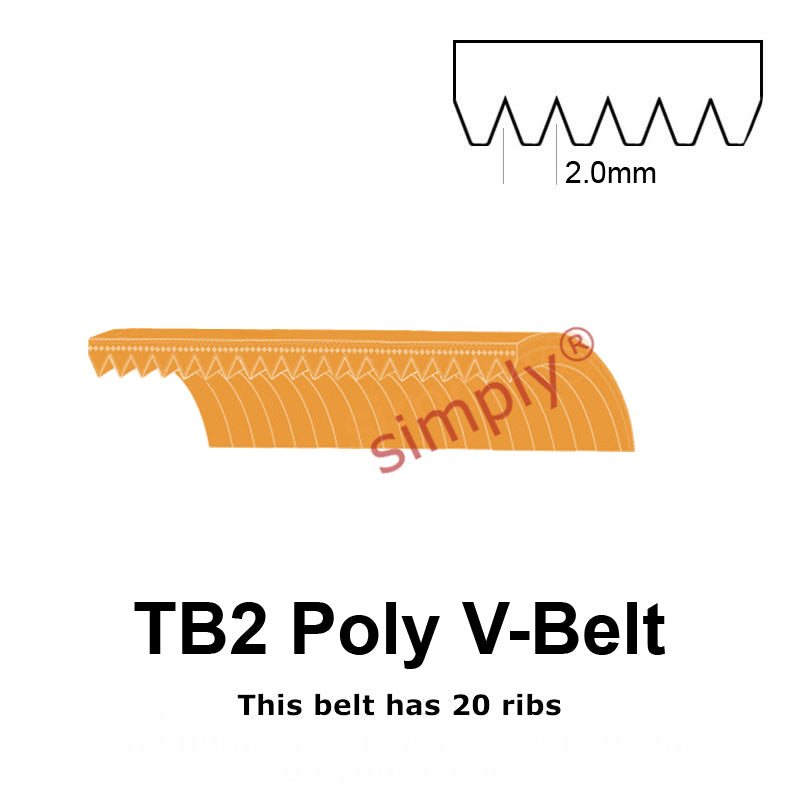 TB2-327 Megadyne Megarib Polyurethane Poly V-Belt 327mm/12.9 inch Length - 20 Ribs - Allow 2-3 Days