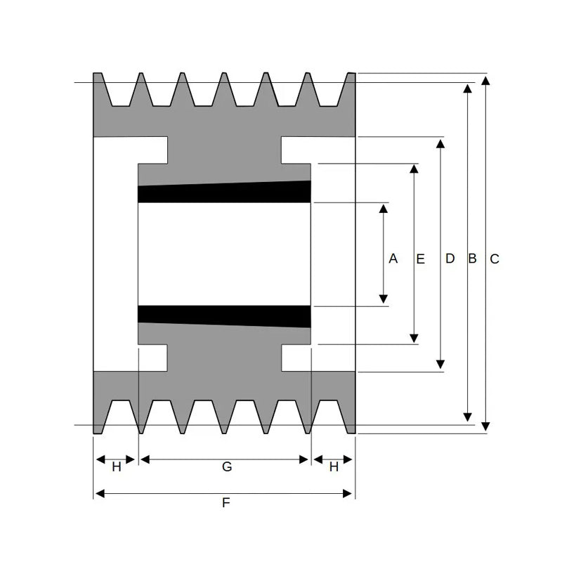 PowerDrive 300X6SPB 300mm Pitch Diameter SPB Section Tapered Locking Bush Type Pulley with 6 Grooves (Bush not Incl.) - Allow 2-3 Days