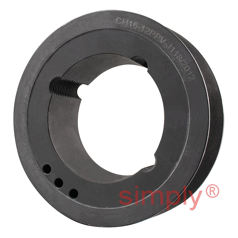 118J12 Tapered Bore Polyvee Belt Pulley 118mm Pitch Diameter 12 Grooves