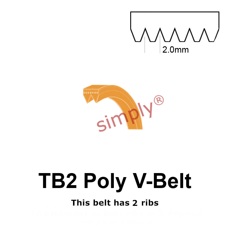 TB2-295 Megadyne Megarib Polyurethane Poly V-Belt 295mm/11.6 inch Length - 2 Ribs - Allow 2-3 Days