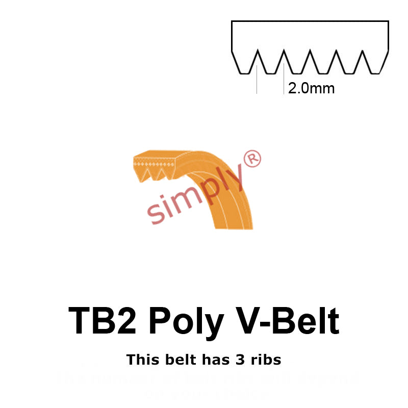 TB2-170 Megadyne Megarib Polyurethane Poly V-Belt 170mm/6.7 inch Length - 3 Ribs - Allow 2-3 Days