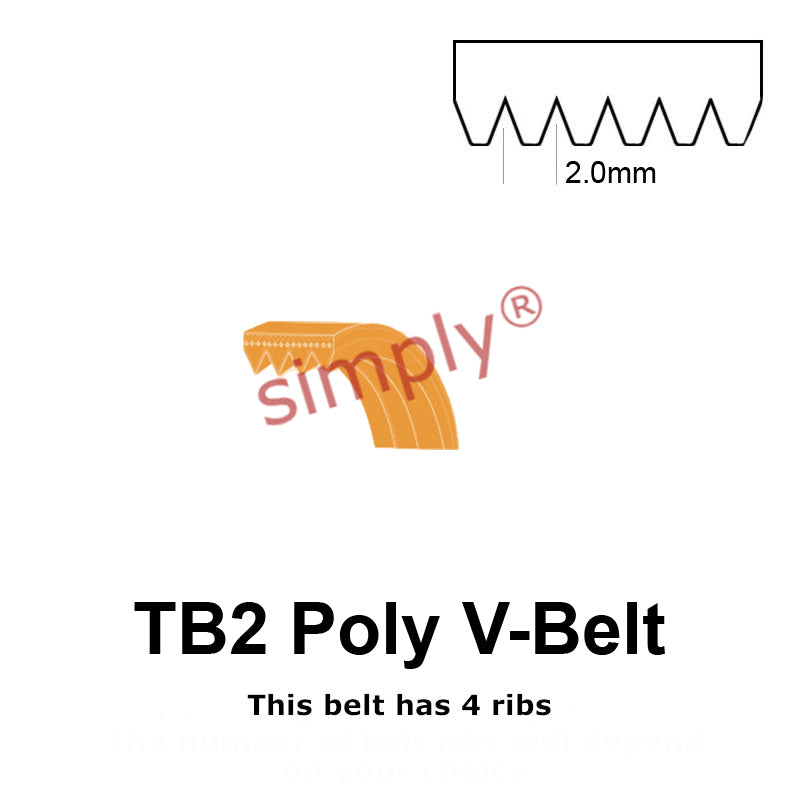 TB2-400 Megadyne Megarib Polyurethane Poly V-Belt 400mm/15.7 inch Length - 4 Ribs - Allow 2-3 Days