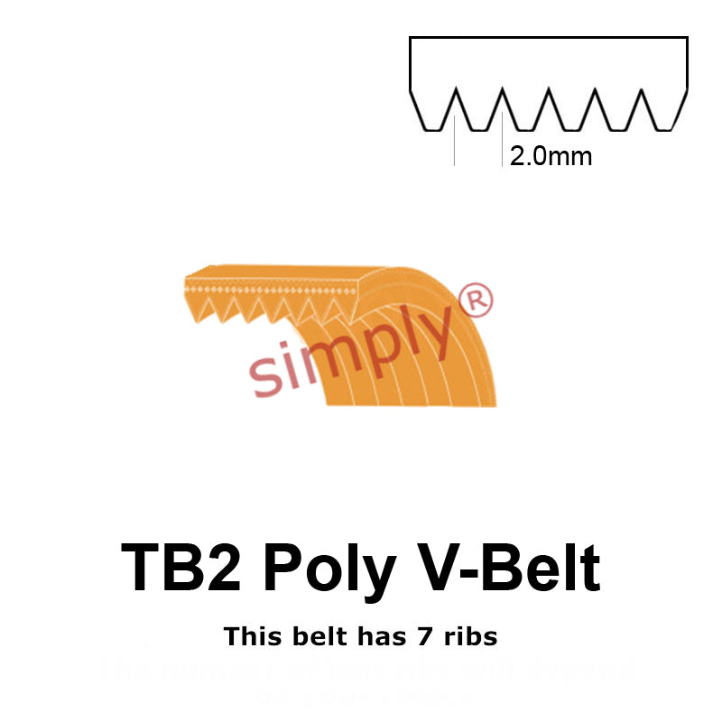 TB2-725 Megadyne Megarib Polyurethane Poly V-Belt 725mm/28.5 inch Length - 7 Ribs