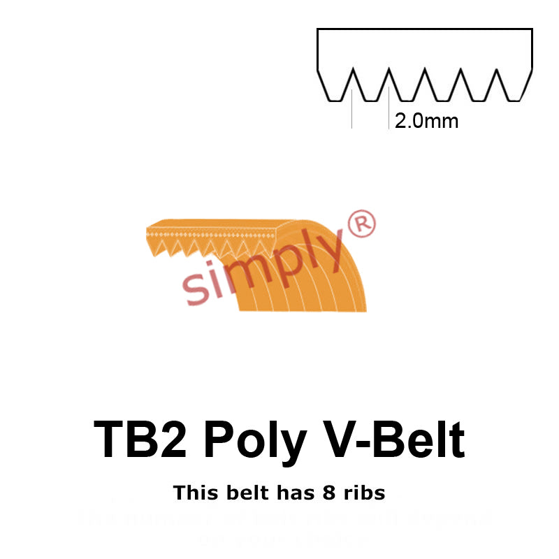 TB2-360 Megadyne Megarib Polyurethane Poly V-Belt 360mm/14.2 inch Length - 8 Ribs