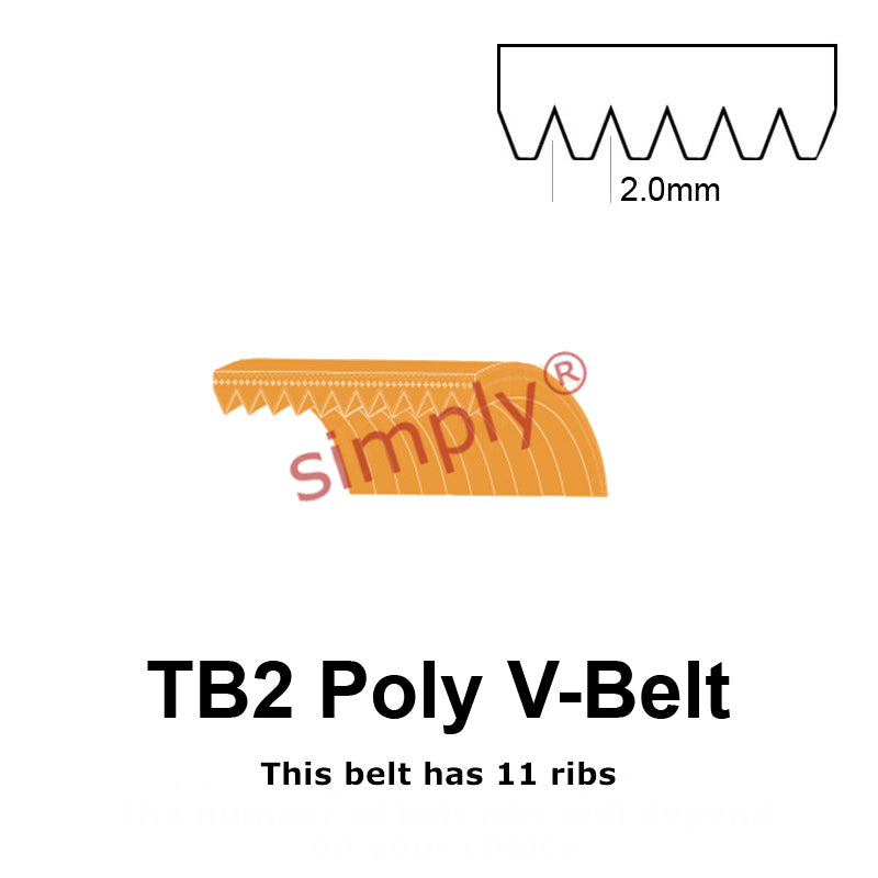 TB2-248 Megadyne Megarib Polyurethane Poly V-Belt 248mm/9.8 inch Length - 11 Ribs - Allow 2-3 Days
