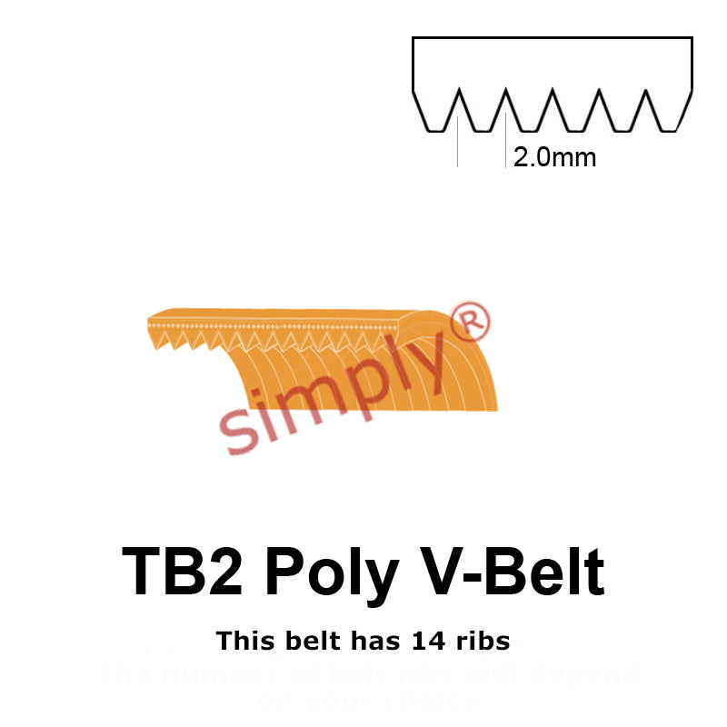 TB2-310 Megadyne Megarib Polyurethane Poly V-Belt 310mm/12.2 inch Length - 14 Ribs - Allow 2-3 Days
