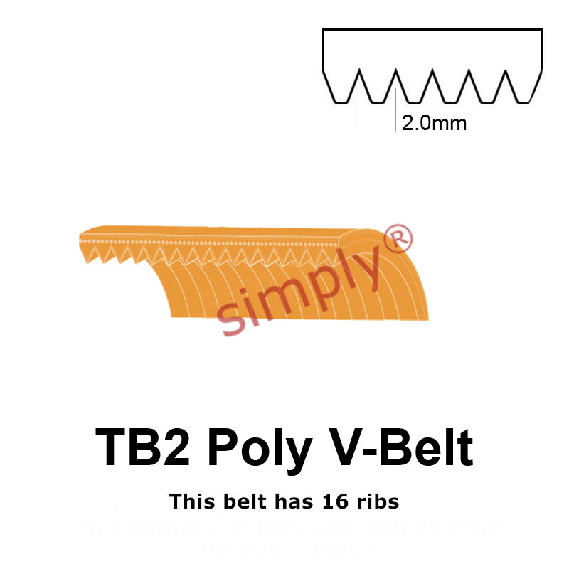 TB2-327 Megadyne Megarib Polyurethane Poly V-Belt 327mm/12.9 inch Length - 16 Ribs - Allow 2-3 Days