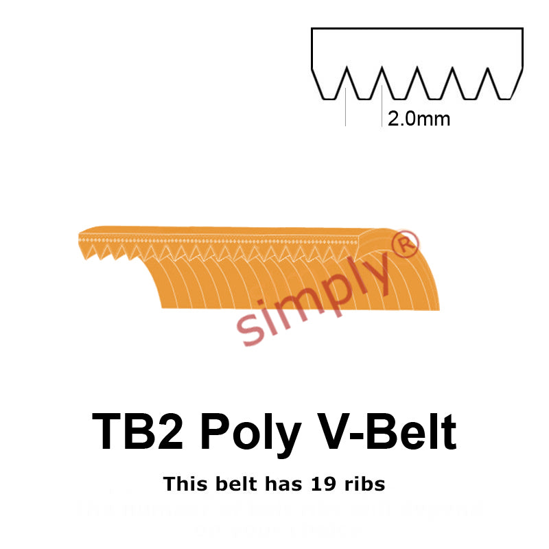 TB2-575 Megadyne Megarib Polyurethane Poly V-Belt 575mm/22.6 inch Length - 19 Ribs - Allow 2-3 Days