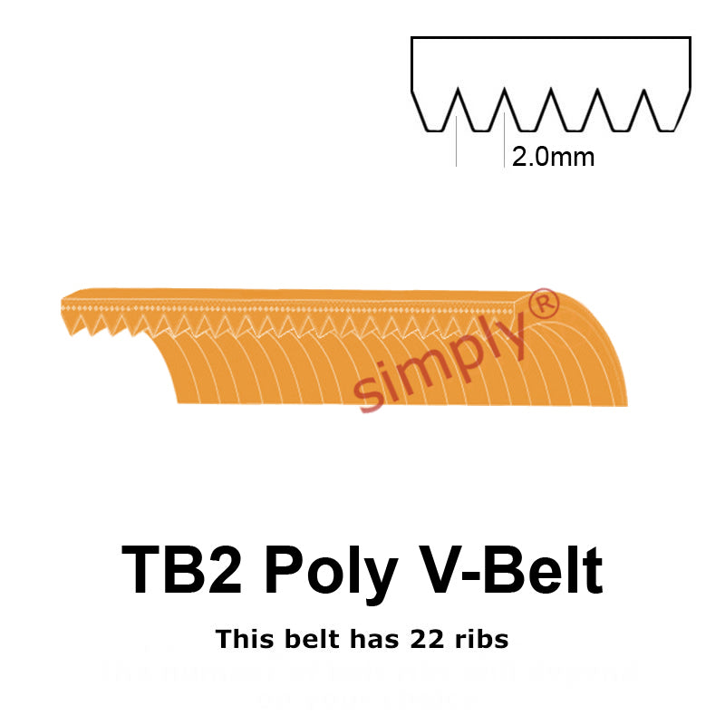TB2-1186 Megadyne Megarib Polyurethane Poly V-Belt 1186mm/46.7 inch Length - 22 Ribs - Allow 2-3 Days