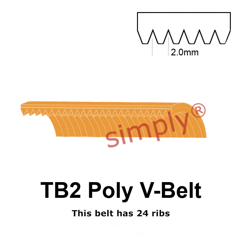 TB2-575 Megadyne Megarib Polyurethane Poly V-Belt 575mm/22.6 inch Length - 24 Ribs - Allow 2-3 Days