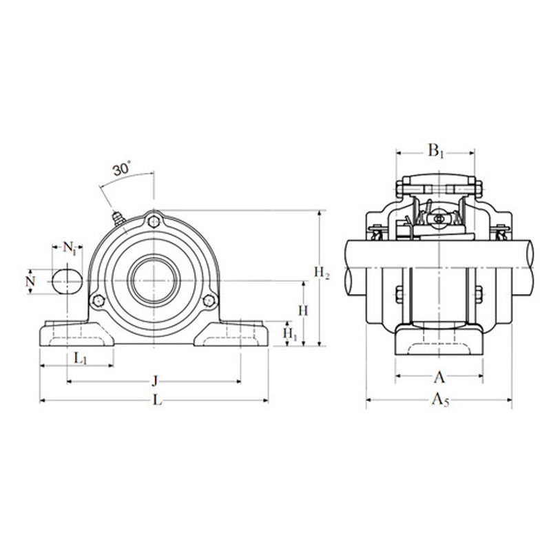 NTN C-UKP307SD1/HS2307 Imperial Cast Iron Two Bolt Pillow / Plummer Block Housing with Cast Iron Cover - Open Version - Insert and Adaptor Sleeve Fits 1-1/8 inch Shaft - Allow 2-3 Days