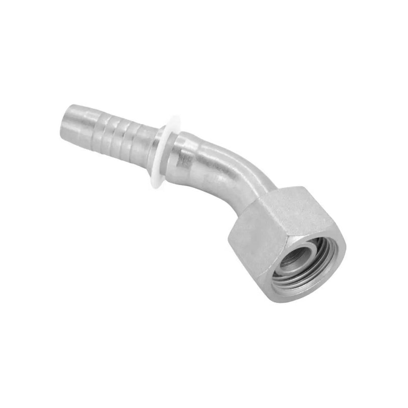 FLEXEQUIP/VOSS 1-1/4 inch BSP Female Two Piece Hose Fitting with O-Ring 45 Degree Angle 60 Degree Cone and 27mm Crimp Nut - Allow 2-3 Days