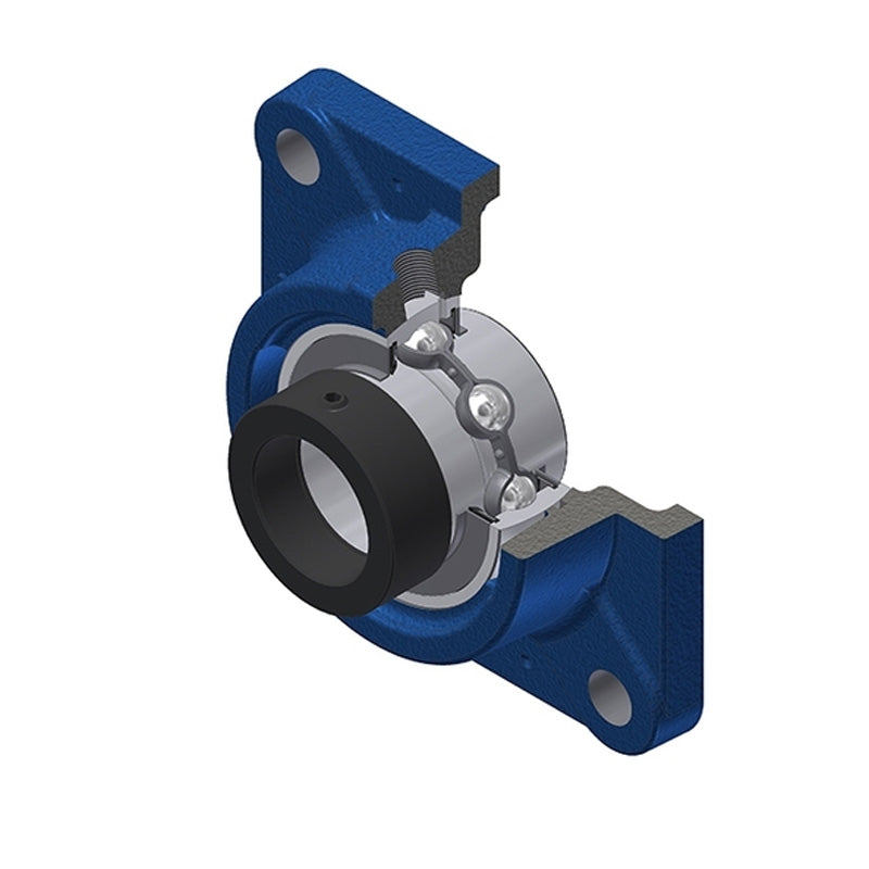 SNR EXFE215 Metric Four Bolt Square Cast Iron Flange Housing with 75mm Bore Eccentric Collar Insert - Allow 2-3 Days