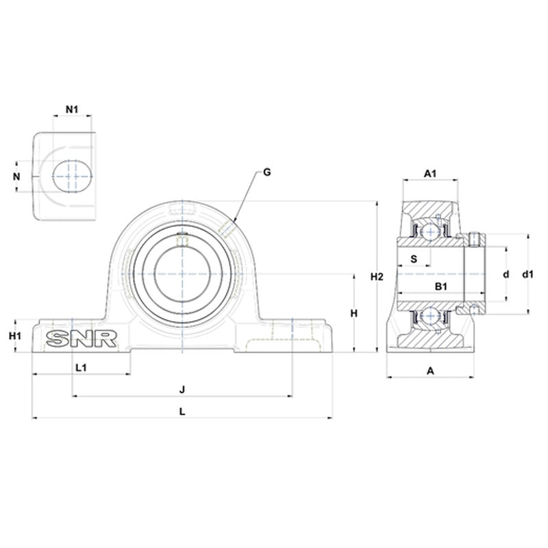 SNR EXP205 Metric Cast Iron Two Bolt Pillow / Plummer Block Housing with 25mm Eccentric Collar Insert - Allow 2-3 Days
