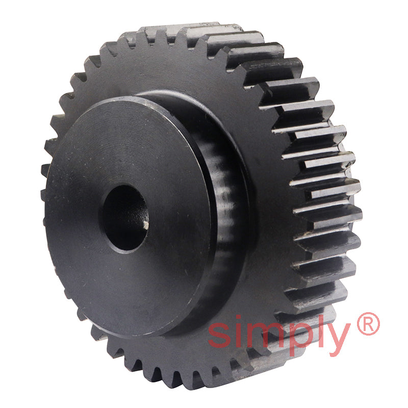 SSB15/40B-12 Metric EN8 Spur Gear 40 Tooth 1.5 Mod Pilot Bored 14mm Or Smaller (H8) Black Oxide Finish