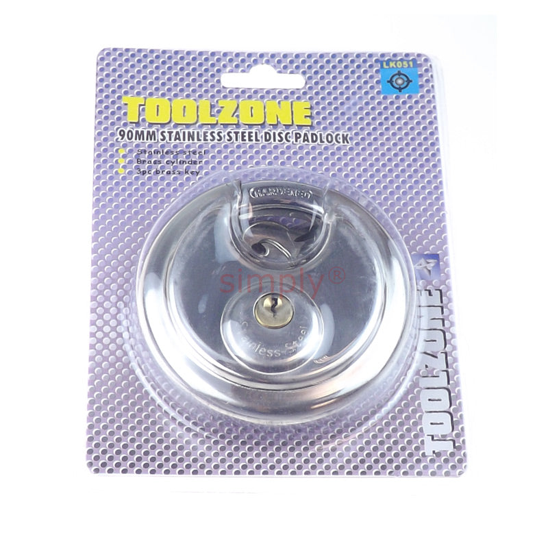 90mm Heavy Duty Stainless Steel Disc Padlock with 3 Keys