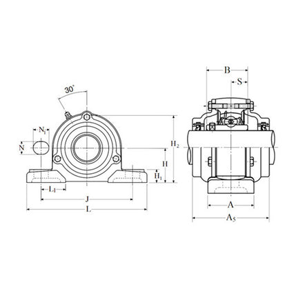 NTN M-C-UCP205D1 Metric Cast Iron Two Bolt Pillow / Plummer Block Housing with 25mm Bore Insert with Cast Iron Cover - Open Version - Allow 2-3 Days