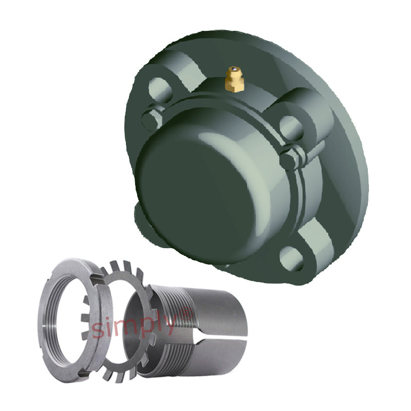 NTN C-UKFC215AD1/HA2315 Imperial Four Bolt Cast Iron Round Flanged Housing with Cast Iron Cover - Open Version - Insert and Adaptor Sleeve Fits 2-7/16 inch Shaft - Allow 2-3 Days