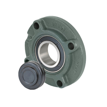 NTN SM-UKFC210SD1/HS2310 Imperial Four Bolt Cast Iron Round Flanged Housing with Steel Plate Cover - Closed Version - Insert and Adaptor Sleeve Fits 1-5/8 inch Shaft - Allow 2-3 Days