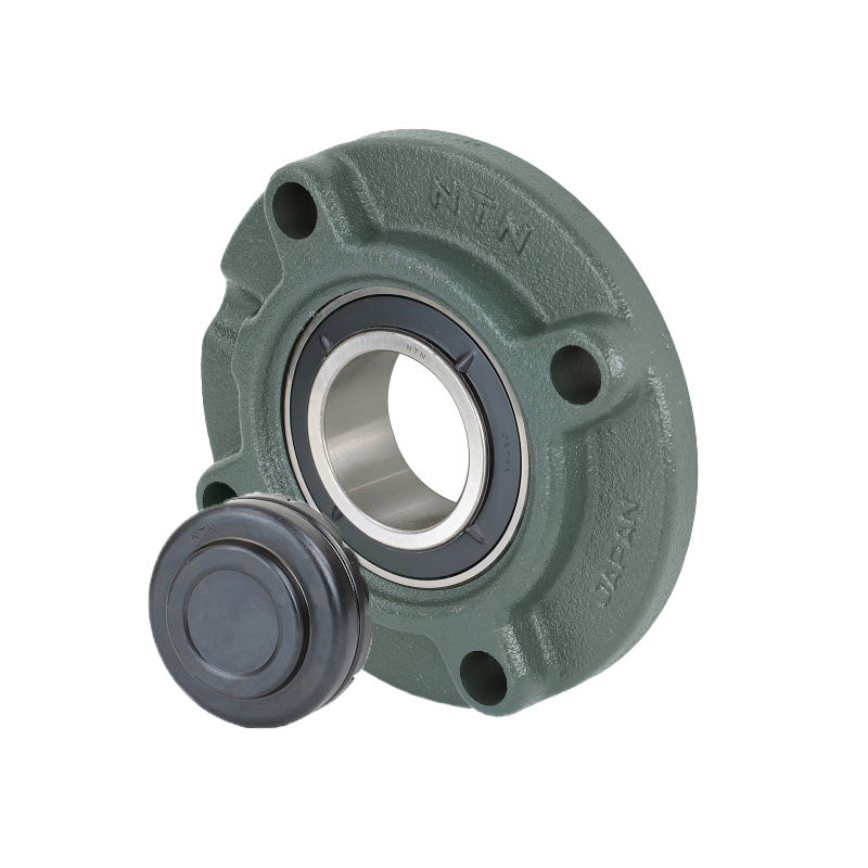 NTN SM-UKFC212SD1/HS2312 Imperial Four Bolt Cast Iron Round Flanged Housing with Steel Plate Cover - Closed Version - Insert and Adaptor Sleeve Fits 2-1/8 inch Shaft - Allow 2-3 Days