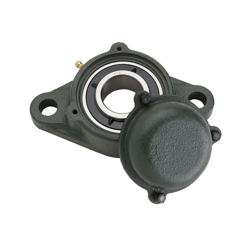 NTN SM-UKFL213D1/HA2313 Imperial Two Bolt Cast Iron Oval Housing with Steel Plate Cover - Closed Version - Insert and Adaptor Sleeve Fits 2-3/16 inch Shaft - Allow 2-3 Days