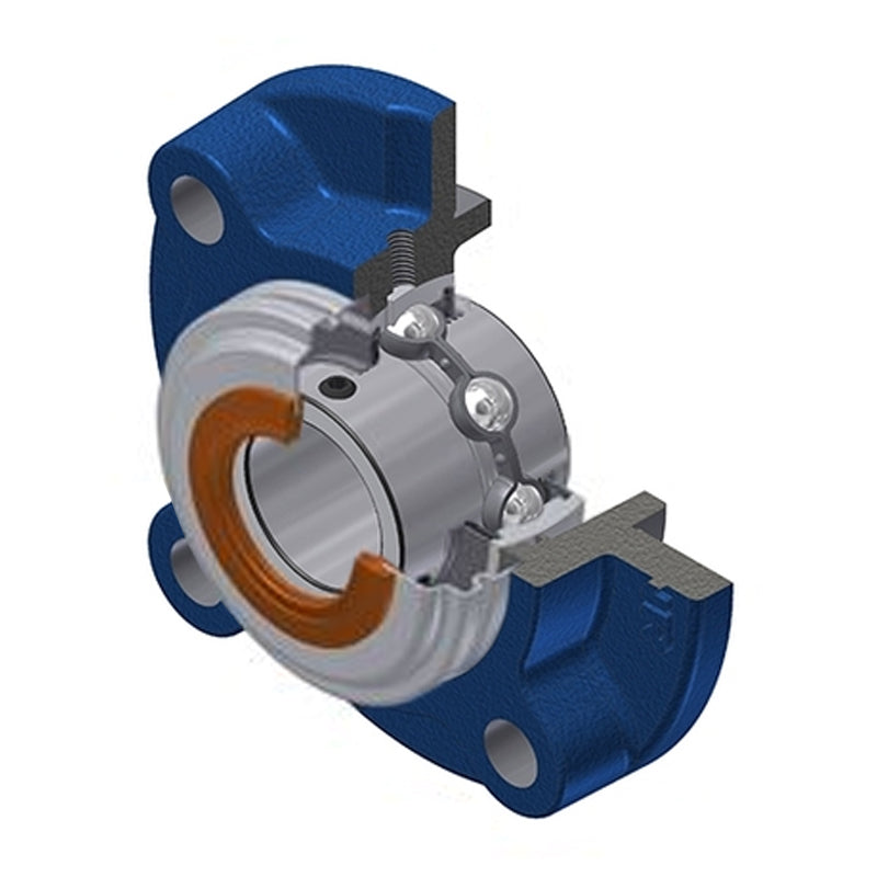SNR UCFC206CO Metric Four Bolt Cast Iron Round Flanged Housing with 30mm Insert with Narrow Steel Plate Cover - Open Version - Allow 2-3 Days
