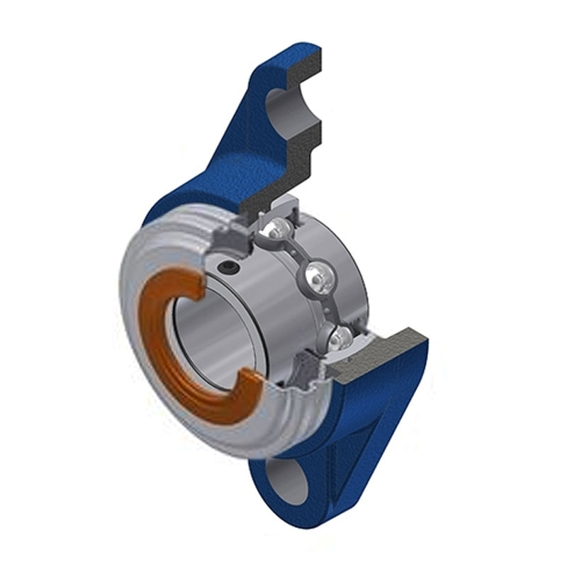SNR UCFL210CO Metric Two Bolt Oval Cast Iron Flange Housing with 50mm Bore Insert with Narrow Steel Plate Cover - Open Version - Allow 2-3 Days