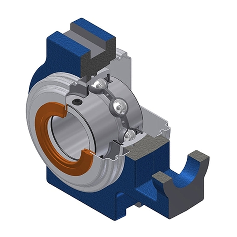 SNR UCT212CC Metric Cast Iron Take Up Unit with 60mm Bore Bearing Unit with Narrow Steel Plate Cover - Closed Version - Allow 2-3 Days