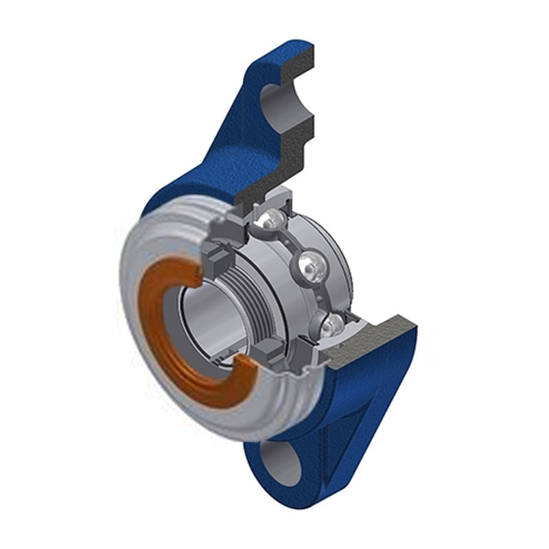 SNR UKFL210HCO Metric Two Bolt Cast Iron Oval Housing with Narrow Steel Plate Cover - Open Version - Insert and Adaptor Sleeve Fits 45mm Shaft - Allow 2-3 Days