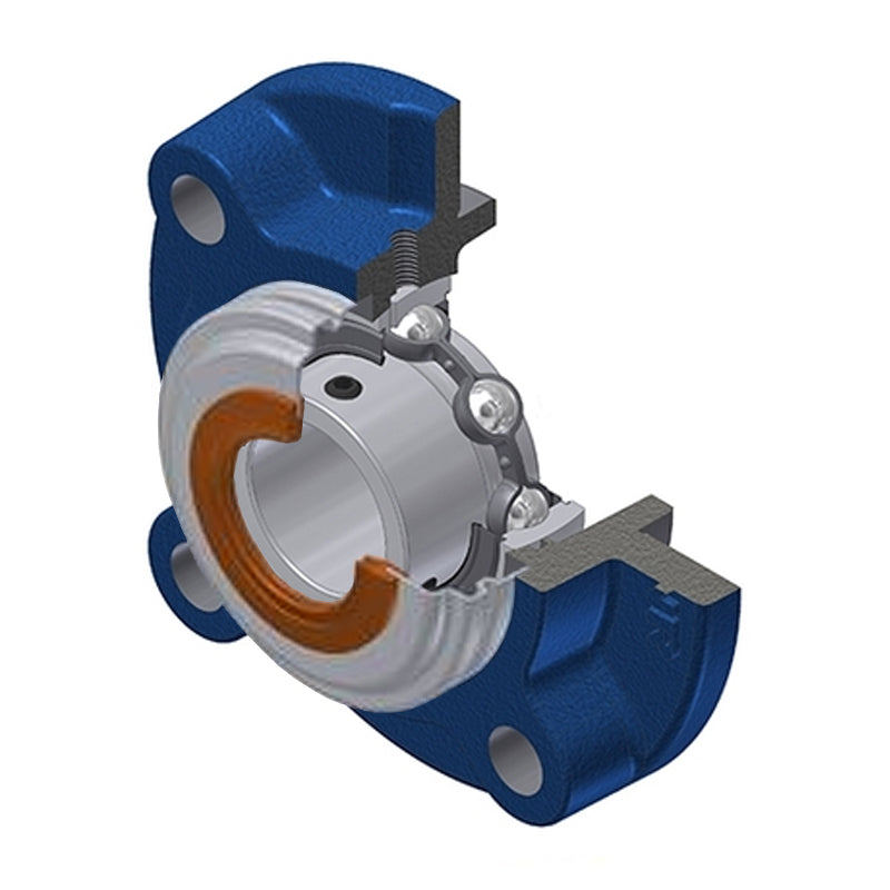 SNR USFC207CC Metric Four Bolt Cast Iron Round Flanged Housing with 35mm Insert with Narrow Steel Plate Cover - Closed Version - Allow 2-3 Days