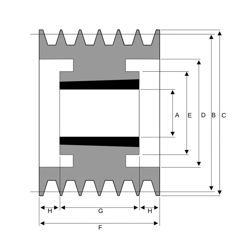 PowerDrive 355X6SPA 355mm Pitch Diameter SPA Section Tapered Locking Bush Type Pulley with 6 Grooves (Bush not Incl.) - Allow 2-3 Days