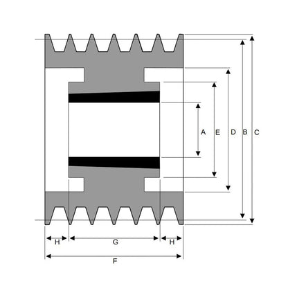 PowerDrive 355X6SPA 355mm Pitch Diameter SPA Section Tapered Locking Bush Type Pulley with 6 Grooves (Bush not Incl.) - Allow 2-3 Days