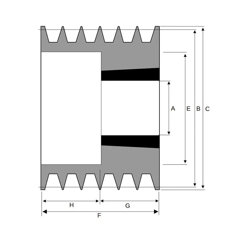 106X6SPA 106mm Pitch Diameter SPA Section Tapered Locking Bush Type Pulley with 6 Grooves (Bush not Incl.)