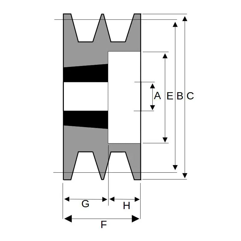 200X2SPB 200mm Pitch Diameter SPB Section Tapered Locking Bush Type Pulley with 2 Grooves (Bush not Incl.)