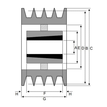 PowerDrive 560X4SPB 560mm Pitch Diameter SPB Section Tapered Locking Bush Type Pulley with 4 Grooves (Bush not Incl.) - Allow 2-3 Days