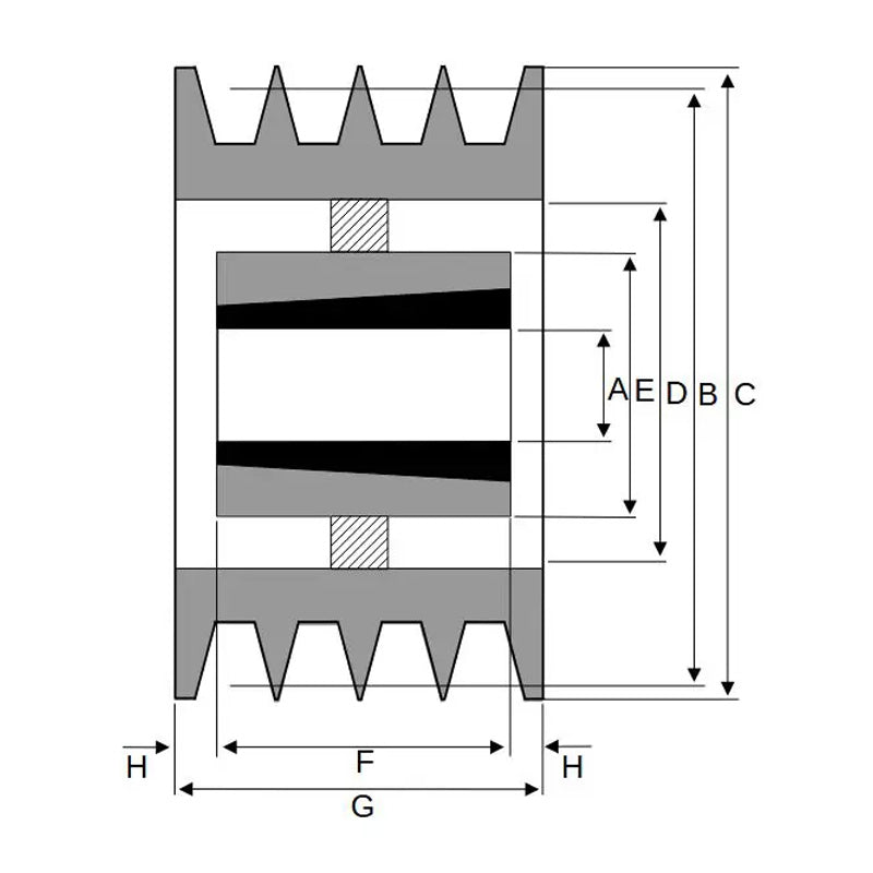 PowerDrive 710X4SPB 710mm Pitch Diameter SPB Section Tapered Locking Bush Type Pulley with 4 Grooves (Bush not Incl.) - Allow 2-3 Days