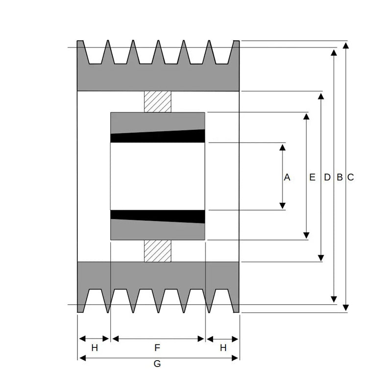 500X6SPB 500mm Pitch Diameter SPB Section Tapered Locking Bush Type Pulley with 6 Grooves (Bush not Incl.)