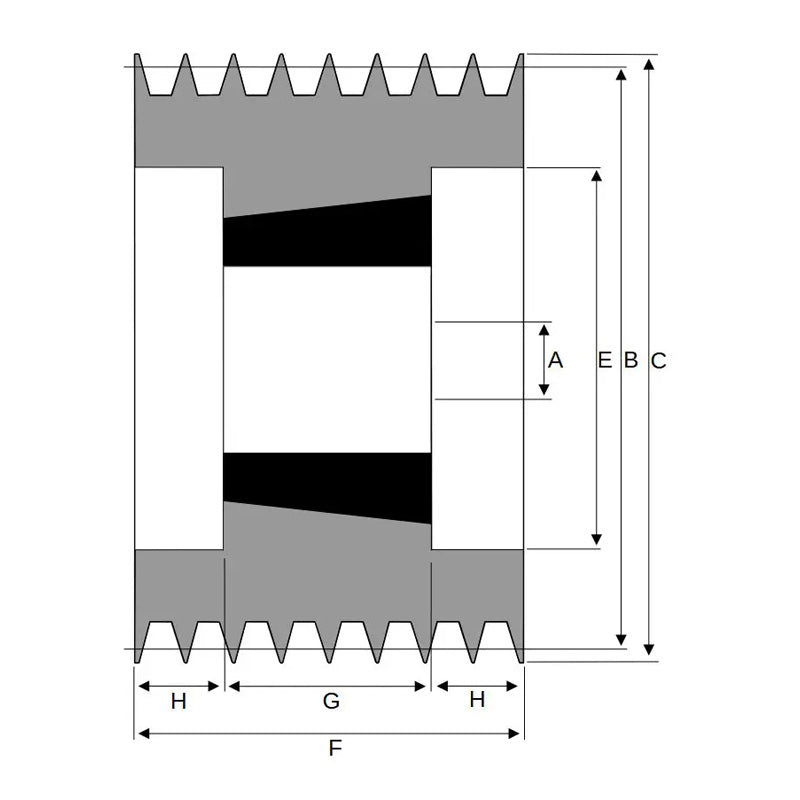 212X8SPB 212mm Pitch Diameter SPB Section Tapered Locking Bush Type Pulley with 8 Grooves (Bush not Incl.)