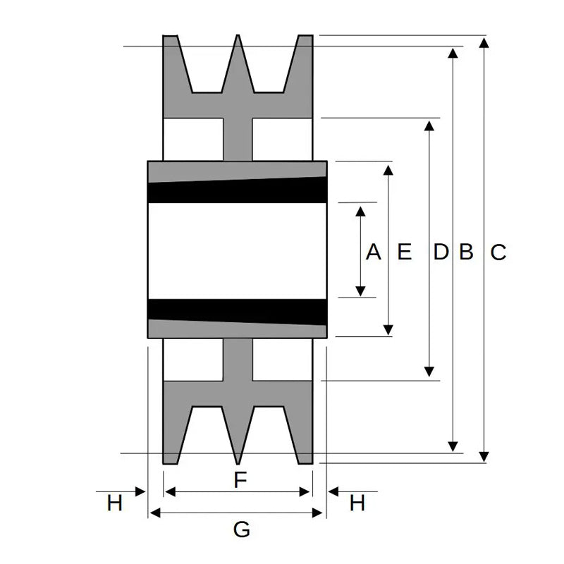 180X2SPZ 180mm Pitch Diameter SPZ Section Tapered Locking Bush Type Pulley with 2 Grooves (Bush not Incl.)