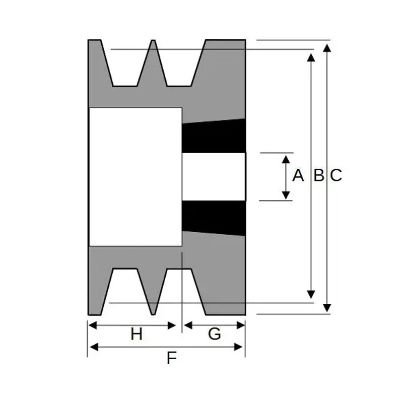 56X2SPZ 56mm Pitch Diameter SPZ Section Tapered Locking Bush Type Pulley with 2 Grooves (Bush not Incl.)