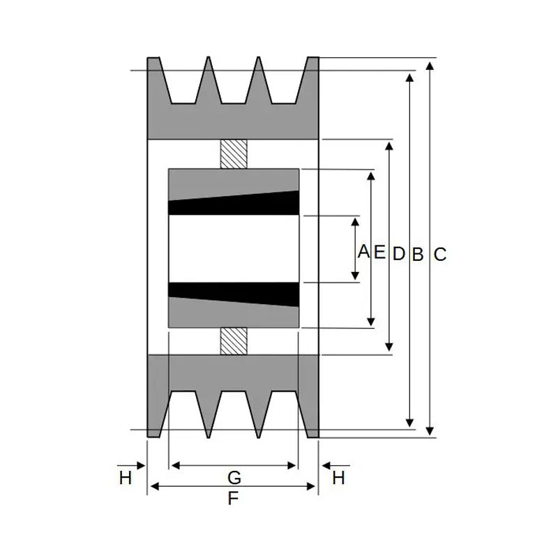 250X3SPZ 250mm Pitch Diameter SPZ Section Tapered Locking Bush Type Pulley with 3 Grooves (Bush not Incl.)