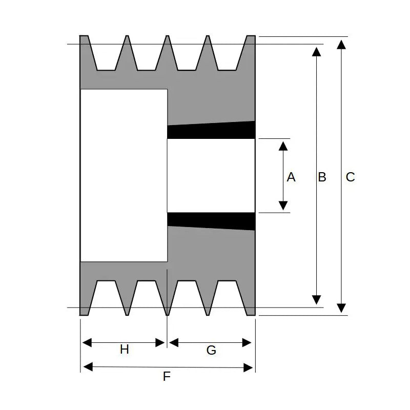 118X4SPZ 118mm Pitch Diameter SPZ Section Tapered Locking Bush Type Pulley with 4 Grooves (Bush not Incl.)