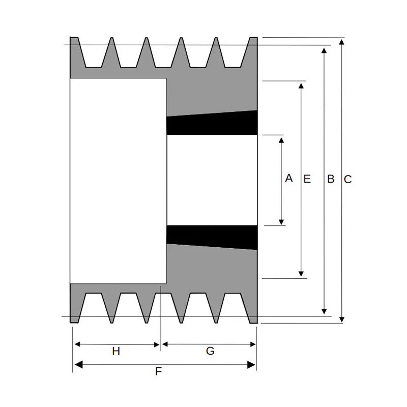112X5SPZ 112mm Pitch Diameter SPZ Section Tapered Locking Bush Type Pulley with 5 Grooves (Bush not Incl.)