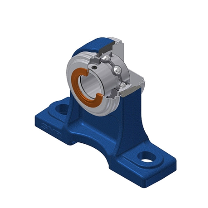 SNR UKP213HCC Metric Cast Iron Two Bolt Pillow / Plummer Block Housing with Narrow Steel Plate Cover - Closed Version - Insert and Adaptor Sleeve Fits 60mm Shaft - Allow 2-3 Days